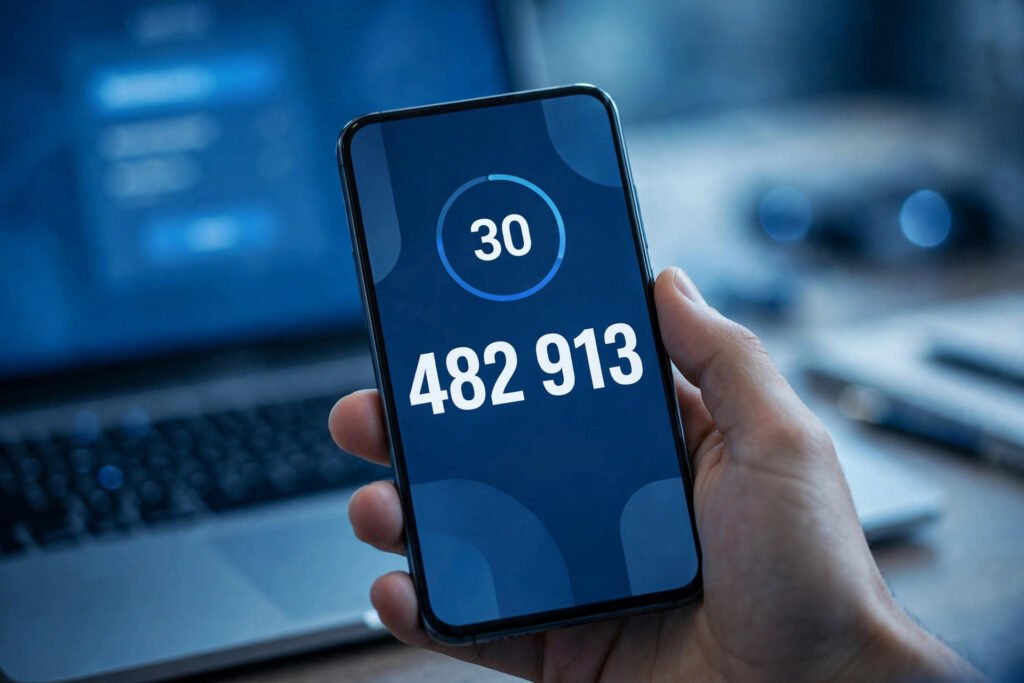 Authenticator-App zeigt einen sechsstelligen 2FA-Code.