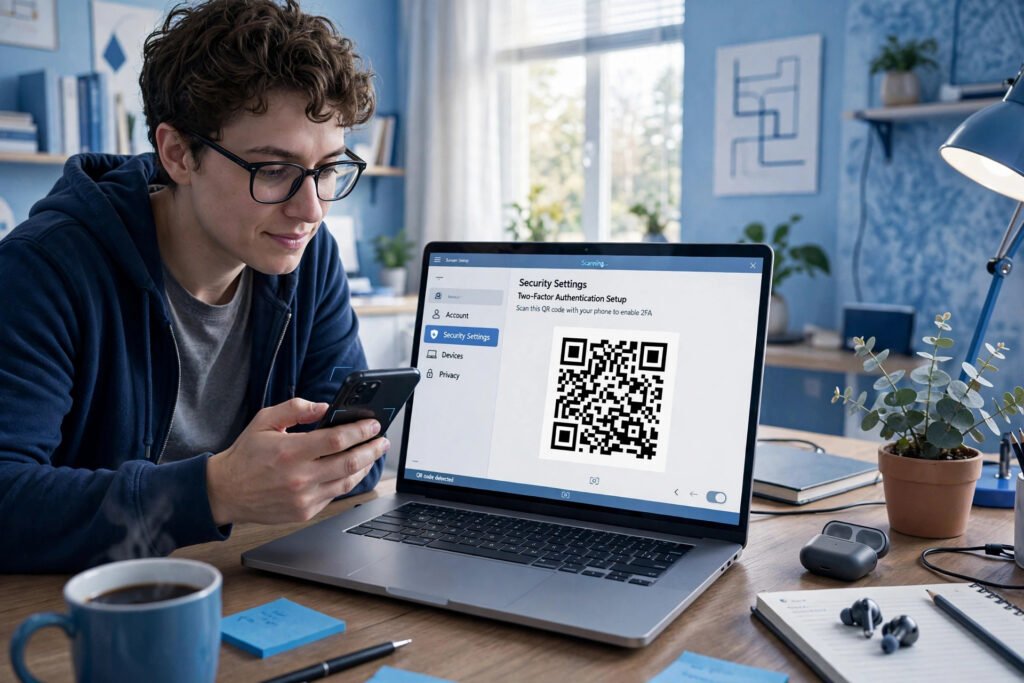 2FA-Einrichtung: QR-Code mit dem Smartphone scannen.