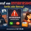 Anruf von 091188185849 – unbekannte Telefonnummer aus Deutschland, möglicher Spam-Anruf oder Telefonbetrug Warnung auf Smartphone Bildschirm