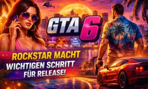 GTA 6 Vice City Szene mit Charakteren und Text Rockstar macht wichtigen Schritt für Release