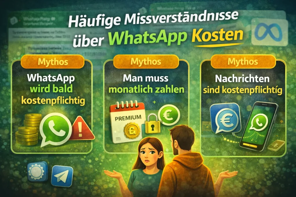 Wird WhatsApp kostenpflichtig? – Grafik erklärt häufige Missverständnisse und Mythen über WhatsApp Kosten.