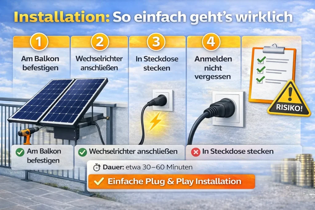 Balkonkraftwerk Installation Schritt für Schritt Anleitung – Plug and Play Solaranlage in 30 bis 60 Minuten