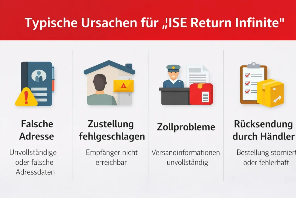 Typische Ursachen für ISE Return Infinite bei DHL – falsche Adresse, fehlgeschlagene Zustellung, Zollprobleme und Rücksendung durch Händler