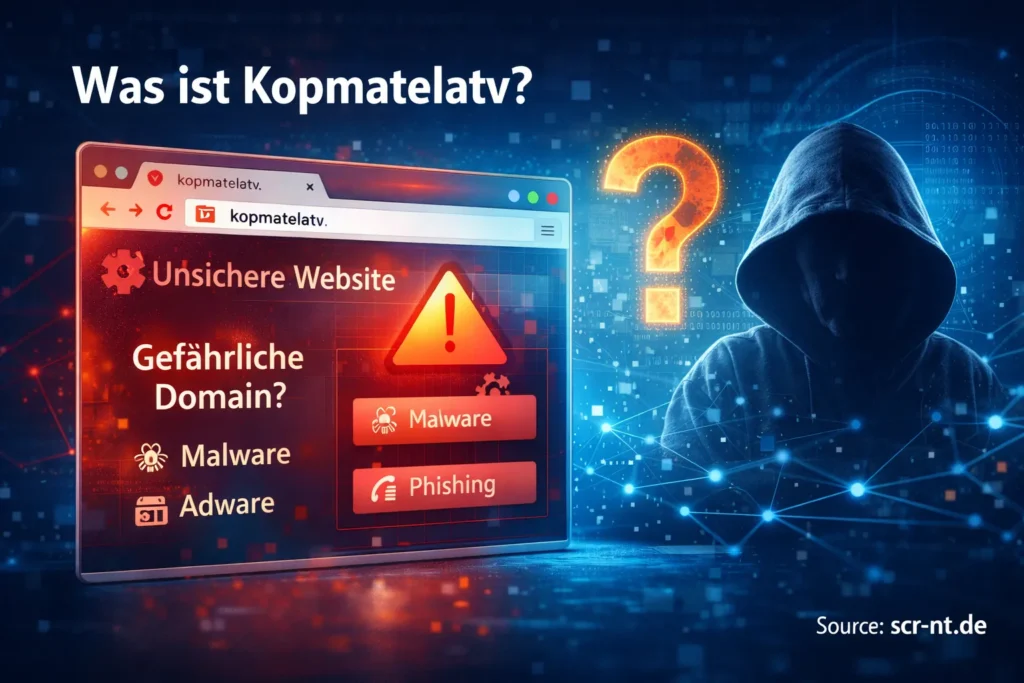 Was ist Kopmatelatv und how to protect from kopmatelatv – Erklärung einer verdächtigen Domain mit Malware- und Phishing-Risiko (Quelle: scr-nt.de)