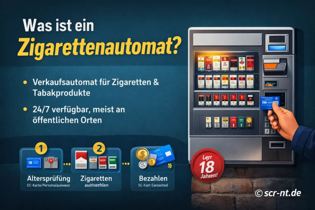 Zigarettenautomat in der Nähe – Erklärung eines Tabakautomaten in Deutschland mit Altersprüfung und Kartenzahlung