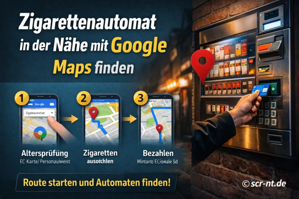 Zigarettenautomat in der Nähe mit Google Maps finden und Tabakautomaten Standort auf der Karte entdecken