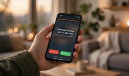 Smartphone zeigt eingehenden Anruf von unbekannter Nummer mit Spam-Warnung
