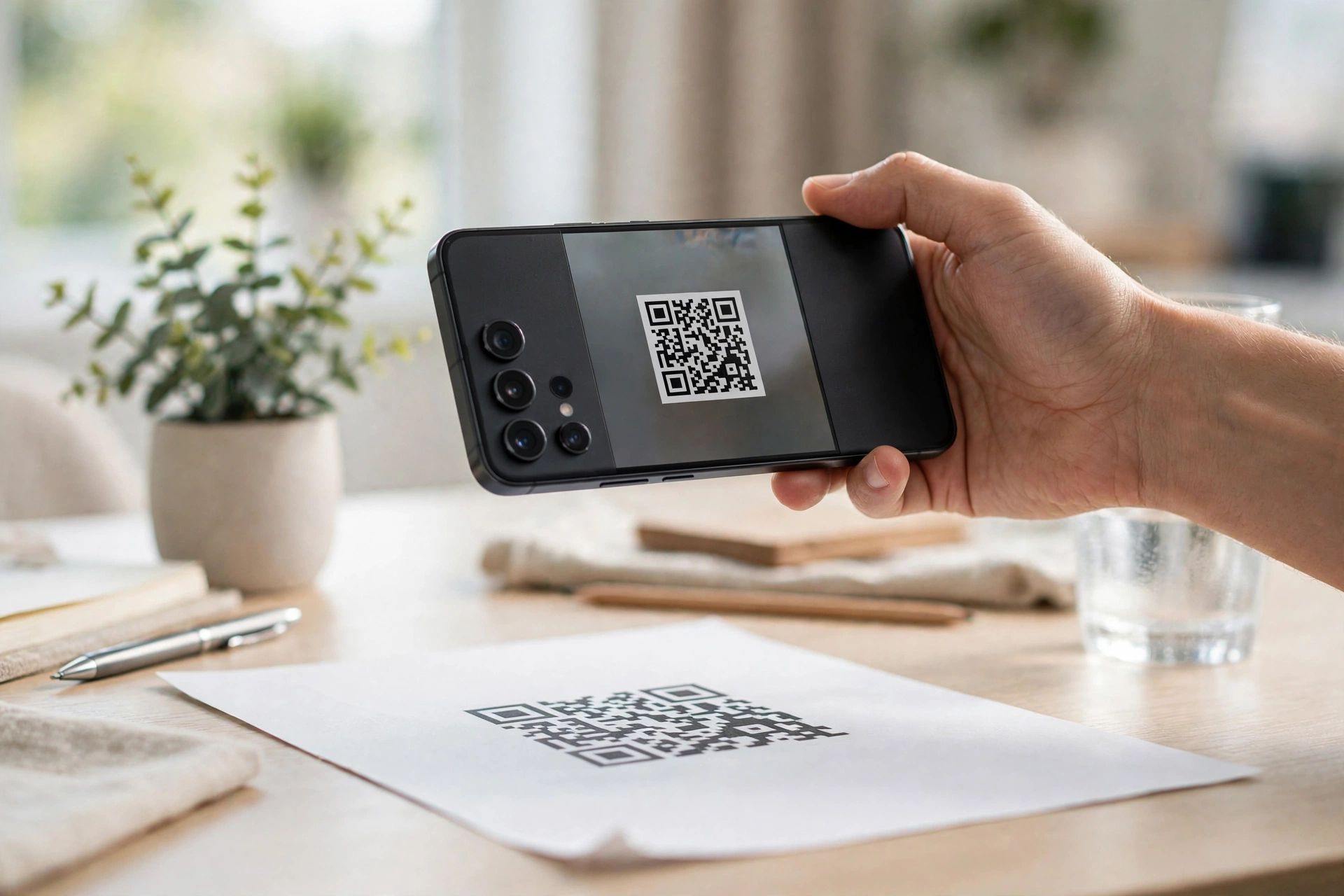 Smartphone scannt einen QR-Code zur eSIM-Aktivierung
