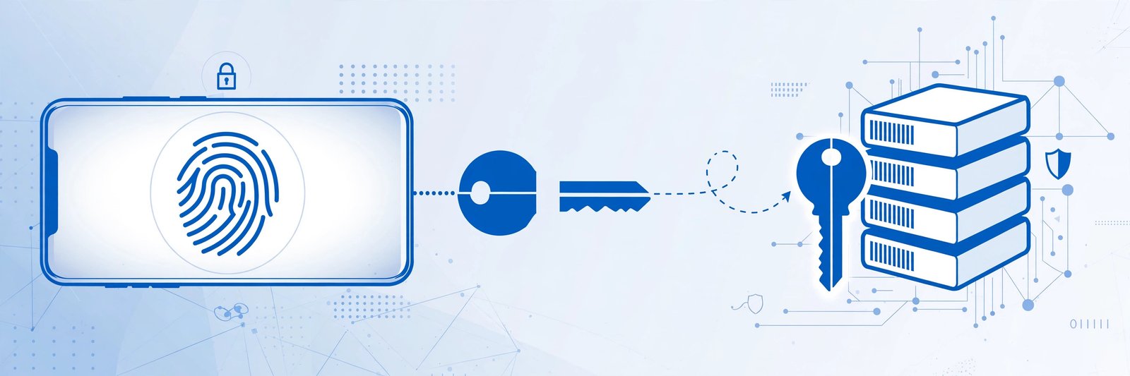 Darstellung der Passkey-Technik: Smartphone und Server mit Schlüsselpaar
