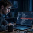 Phishing-E-Mail auf dem Laptop-Bildschirm mit Warnsymbol