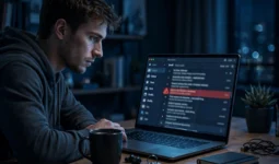 Phishing-E-Mail auf dem Laptop-Bildschirm mit Warnsymbol
