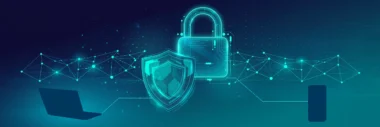 VPN – sicher und anonym surfen: Schloss und Schutzschild über einem digitalen Netzwerk
