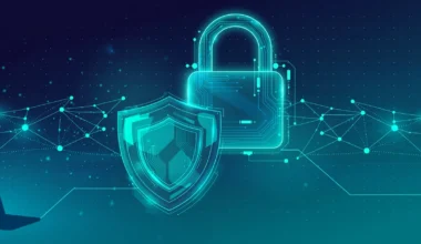 VPN – sicher und anonym surfen: Schloss und Schutzschild über einem digitalen Netzwerk