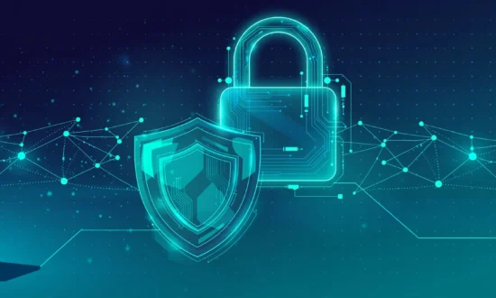 VPN – sicher und anonym surfen: Schloss und Schutzschild über einem digitalen Netzwerk