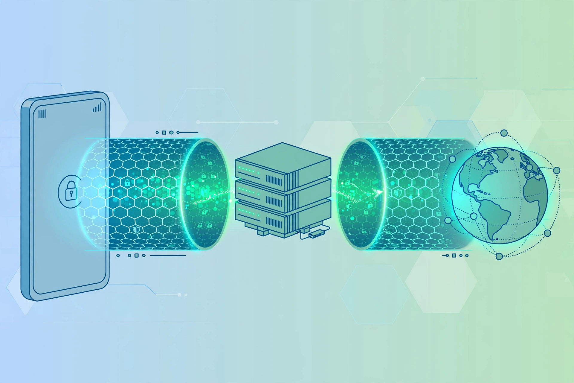 So funktioniert ein VPN: Deine Daten laufen verschlüsselt durch einen Tunnel zum VPN-Server.
