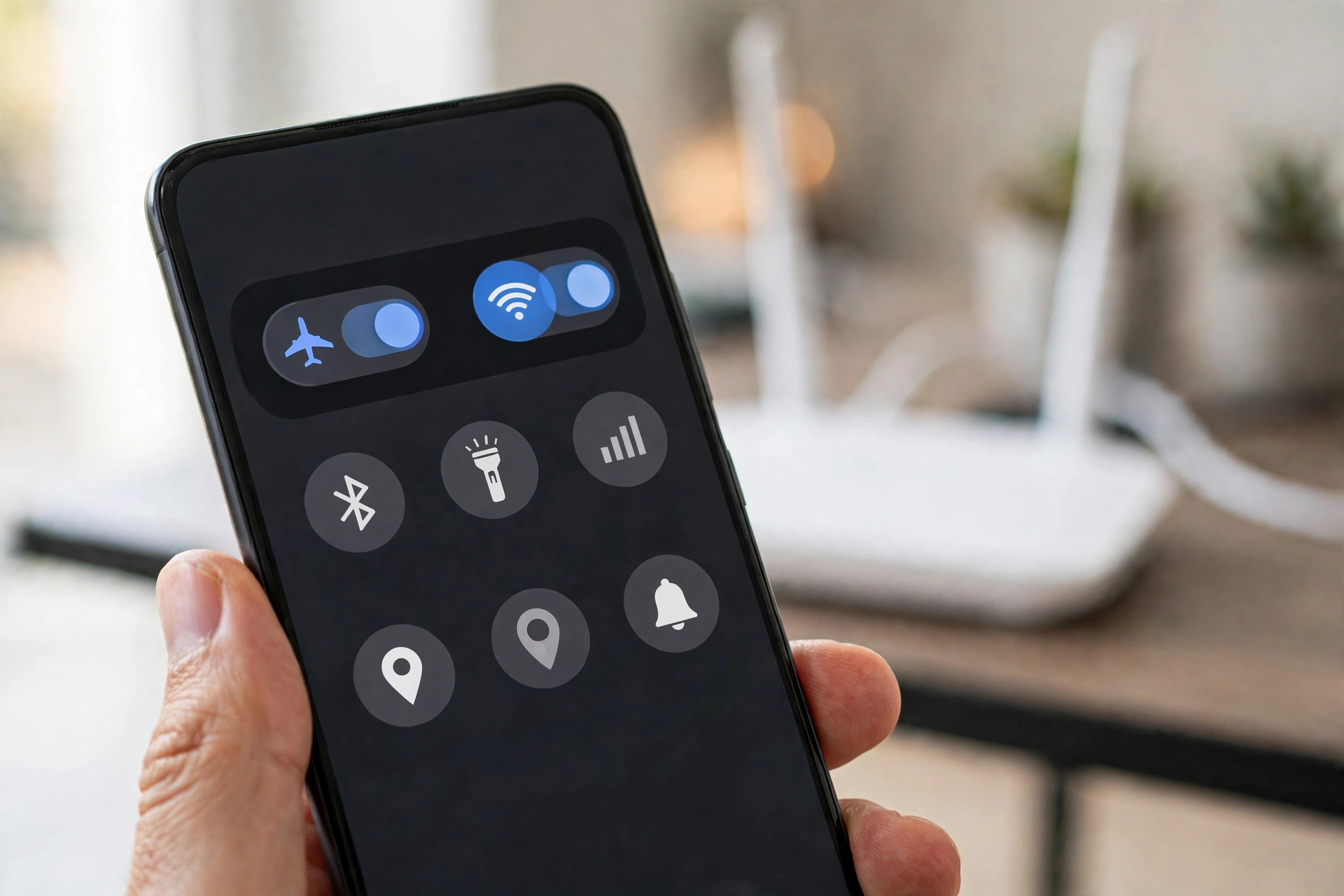 Smartphone-Schnelleinstellungen mit Flugmodus und WLAN