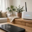 WLAN-Router und Smartphone im Wohnzimmer