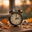 Wecker mit Herbstlaub – Zeitumstellung 2026